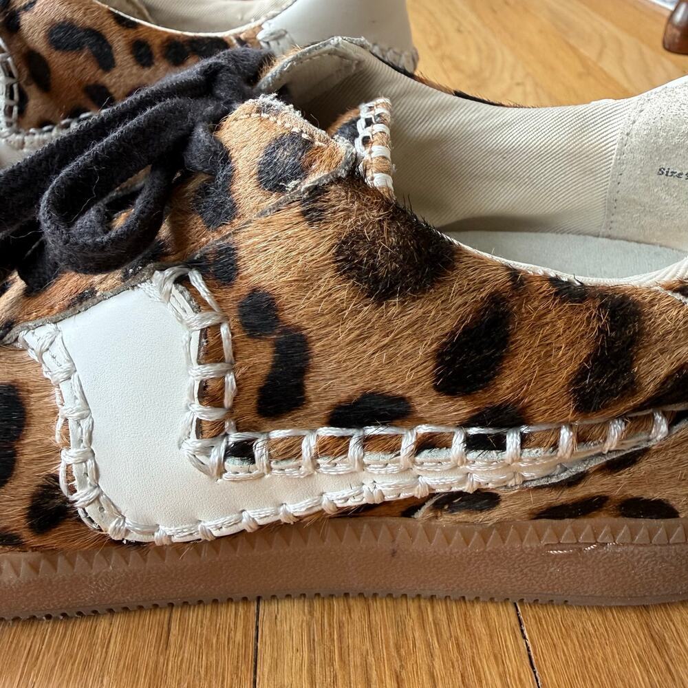 Dolce Vita Notice Stitch Brown Leopard Print Genuine Calf Hair Sneakers Size 9 - Picture 10 of 16